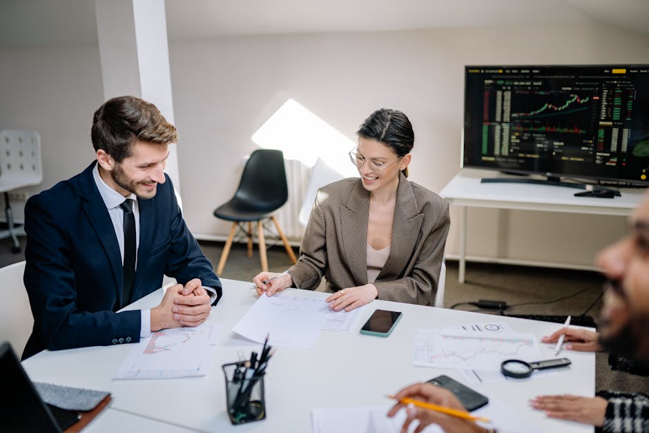 Data charts and graphs in a meeting room