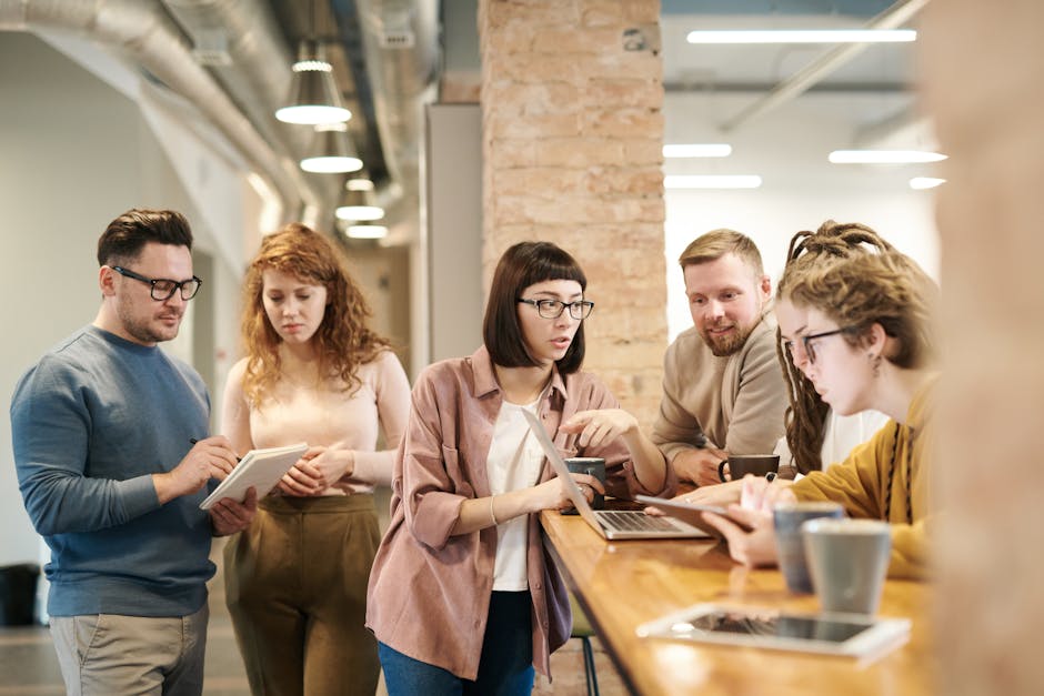 Diverse group of employees in a flexible workspace