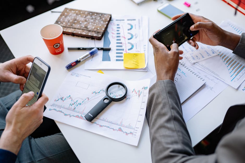 business professionals using mobile apps on smartphones and tablets