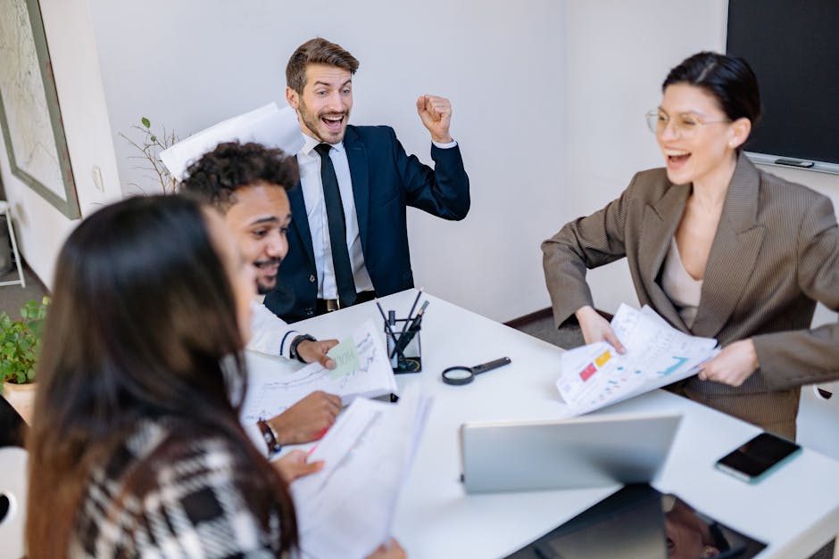 diverse group of employees in positive meeting