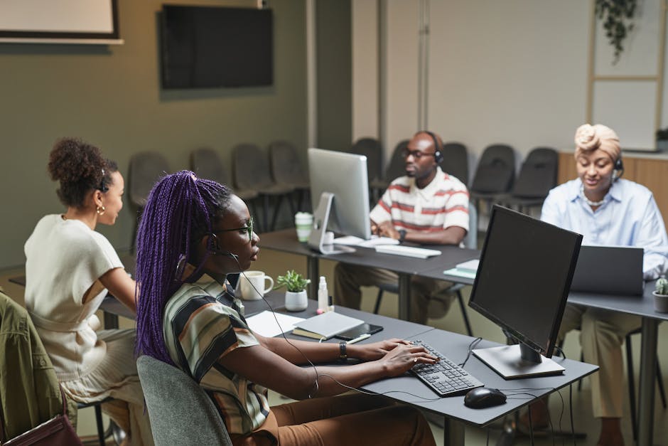 diverse group of employees working in various settings