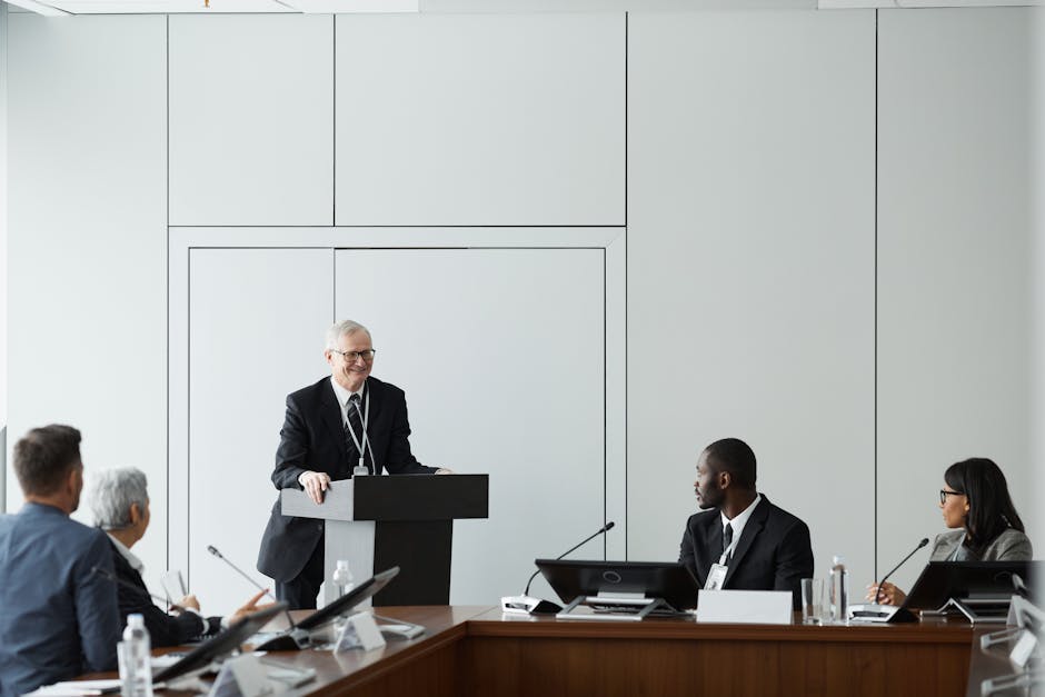 diverse group of people in a colorful meeting room