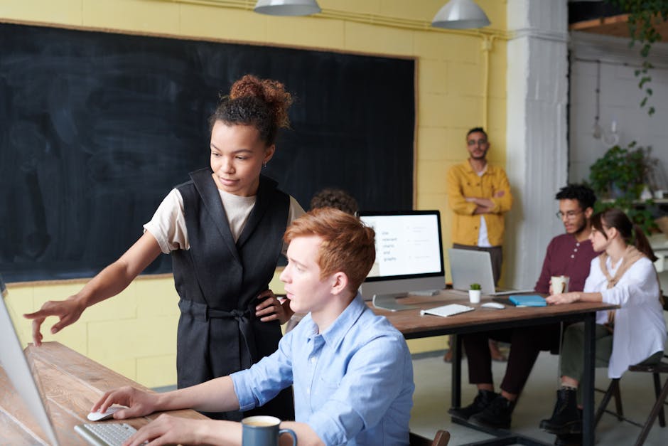 diverse group of professionals in a modern hybrid workspace