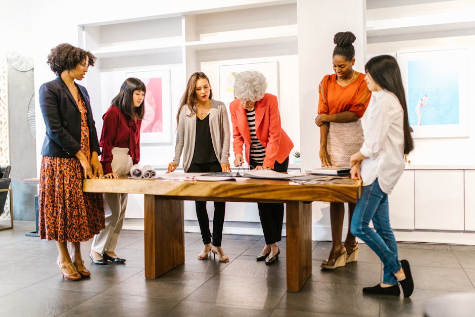 diverse team collaborating in hybrid office