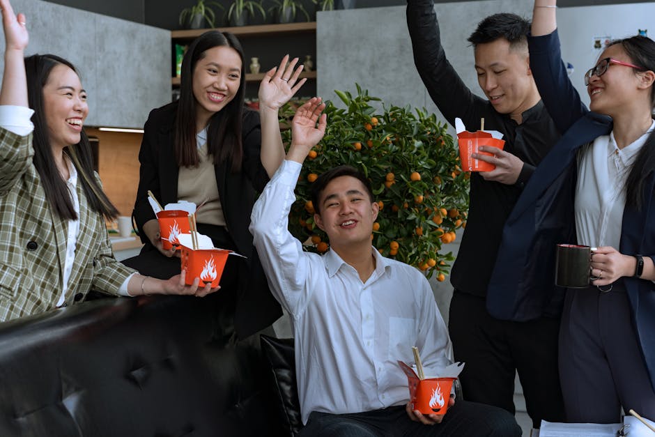 diverse team enjoying lunch together