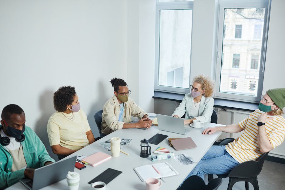 diverse team in hybrid work meeting