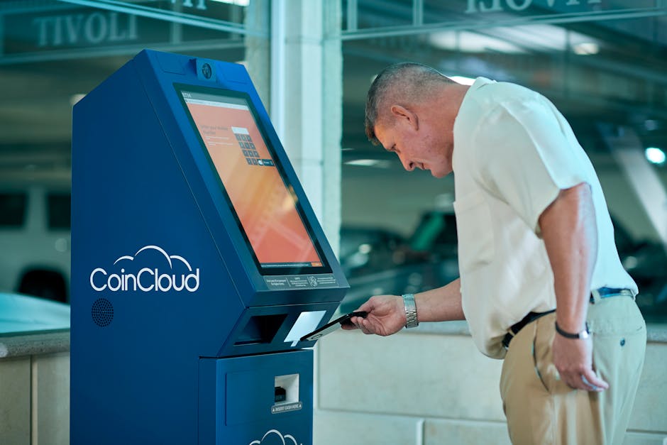 employee using touchscreen wayfinding kiosk