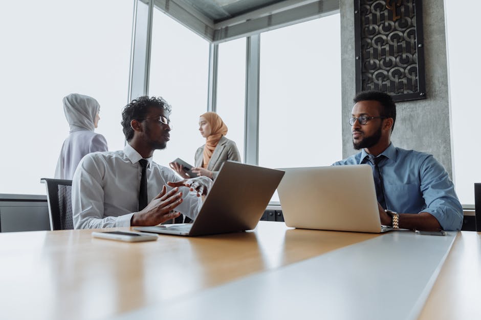 employees collaborating in flexible office