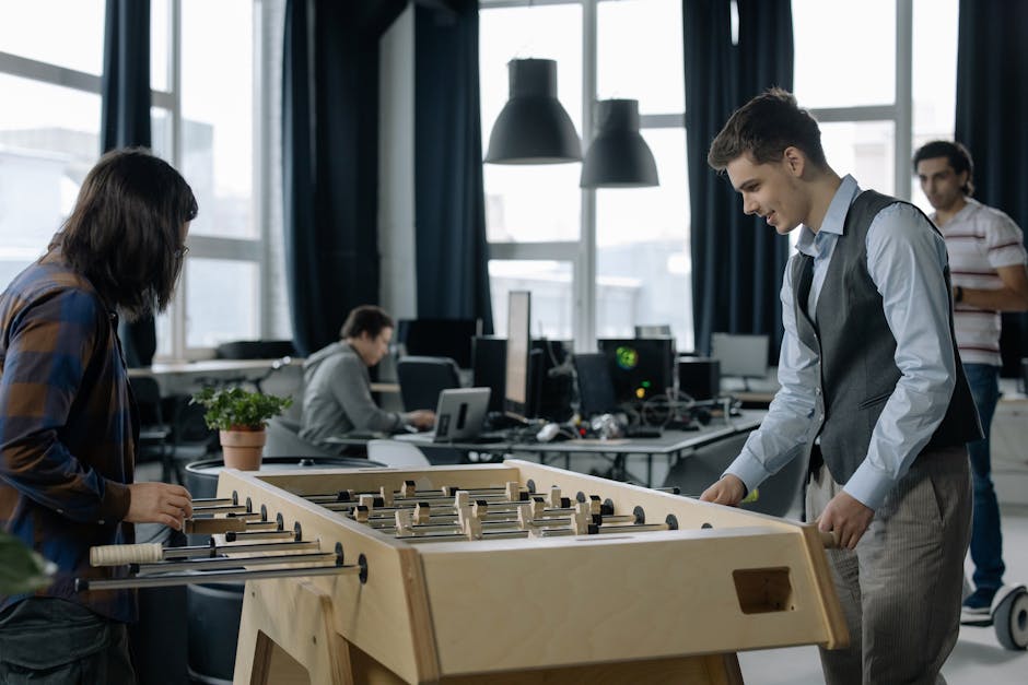 employees socializing in a casual office break area