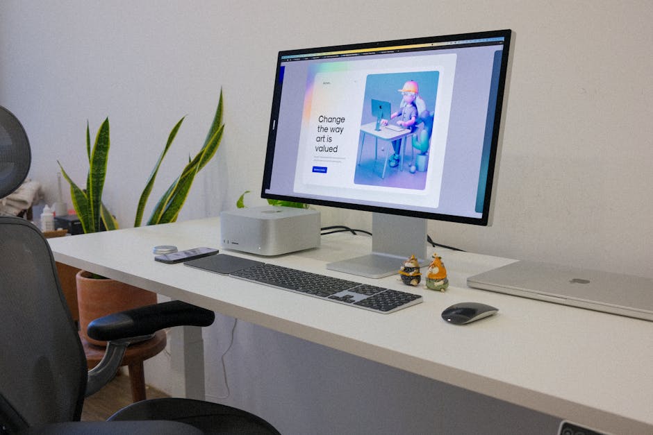 ergonomic office setup with plants and natural light