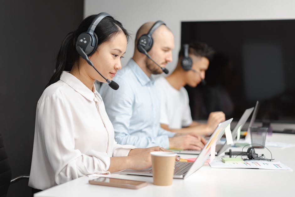 futuristic office with employees using advanced technology