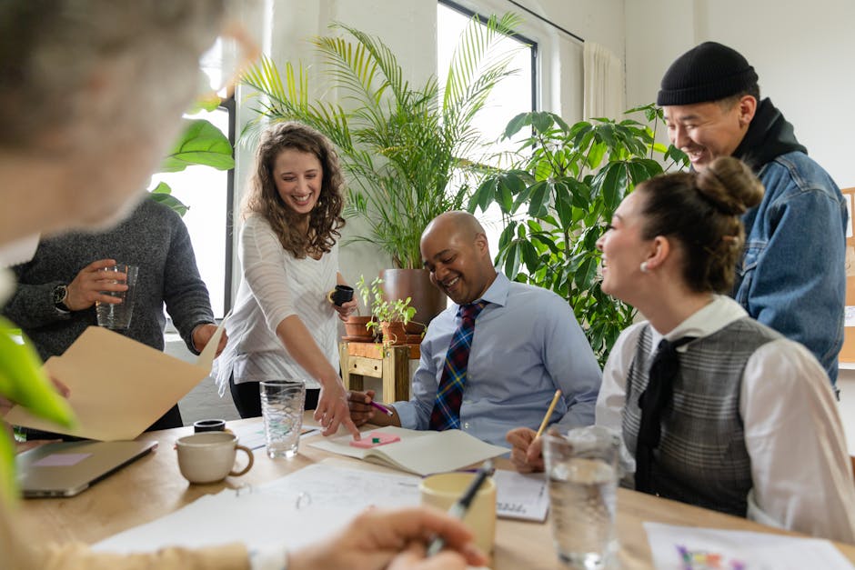 happy employees in hybrid work environment