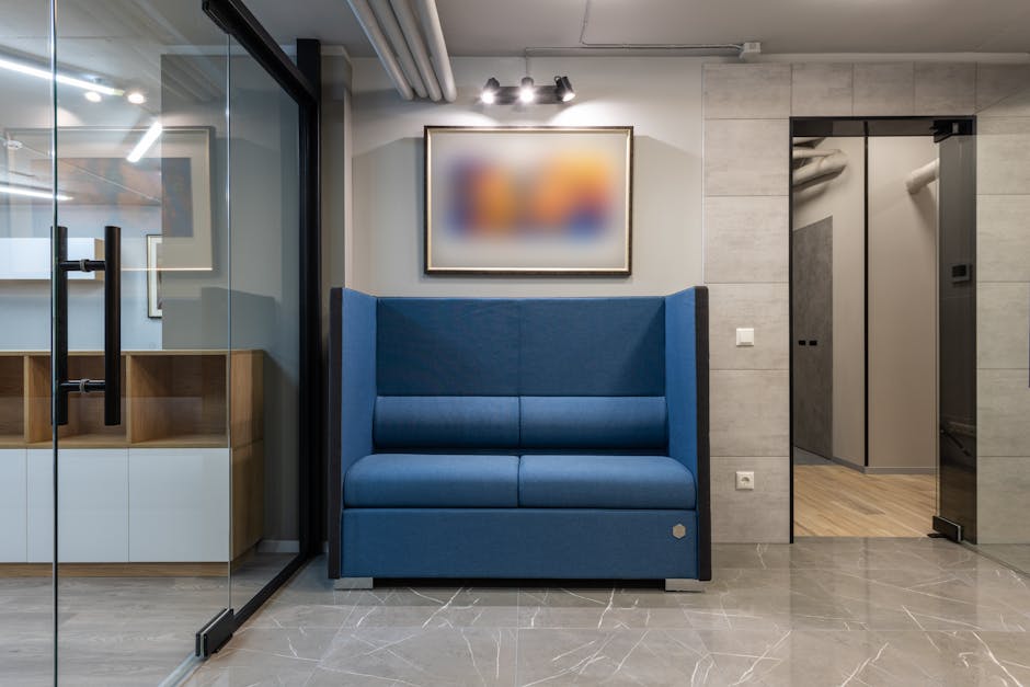 modern office lobby with comfortable seating and natural light
