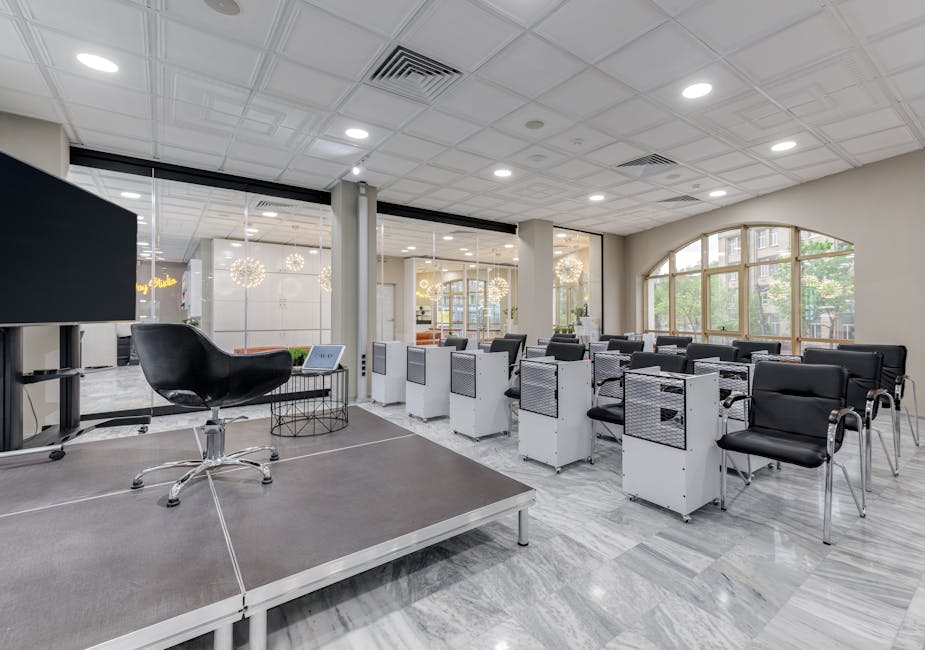 modern office meeting room with video conferencing setup