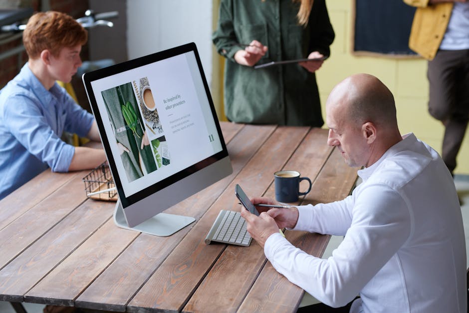 modern office with people working on mobile devices