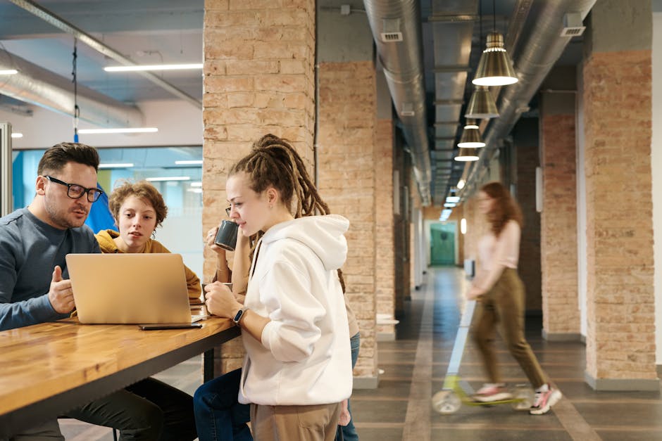 office space with employees working in a modern, open layout