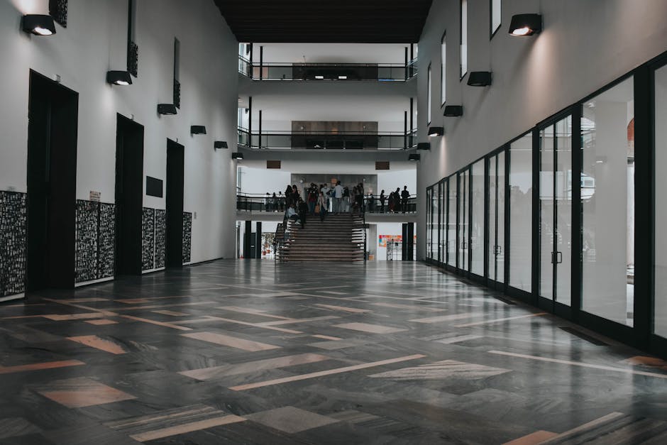 office workers entering building