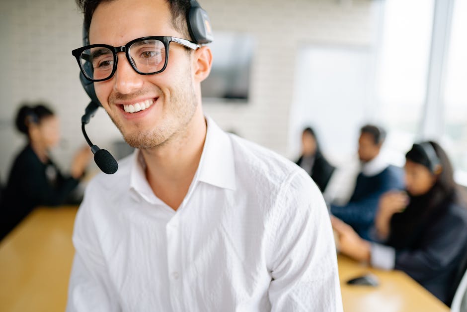 person wearing VR headset in office environment