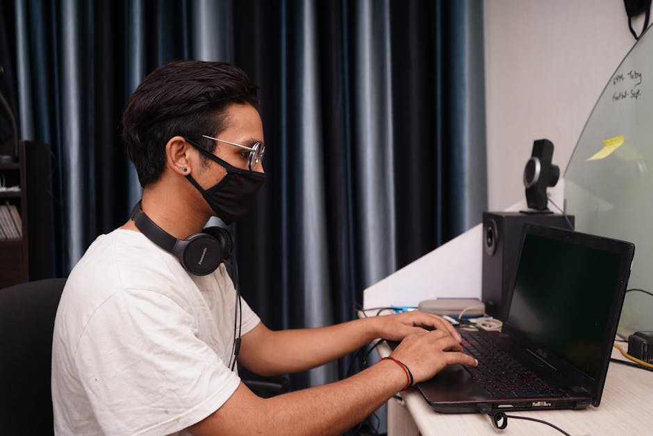 person working from home office with family