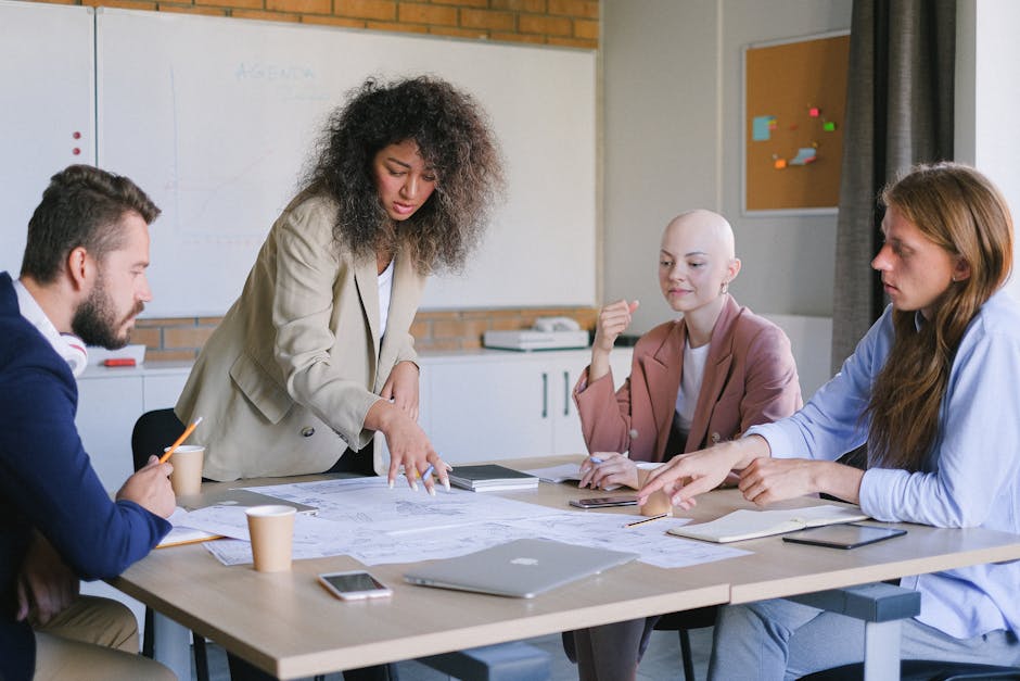 team collaborating in modern office